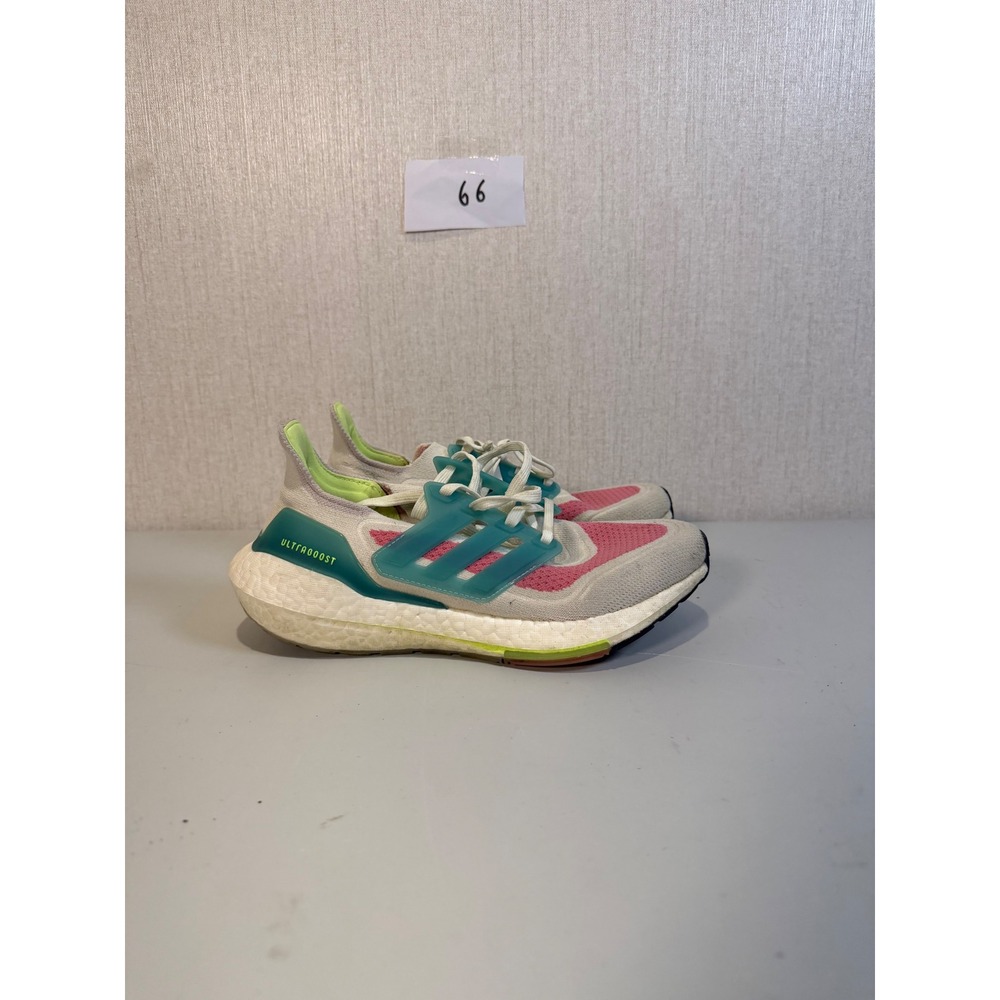 Adidas Ultraboost 21 Women Running Shoes White Pink Solar Yellow SZ3845 Size 6.5